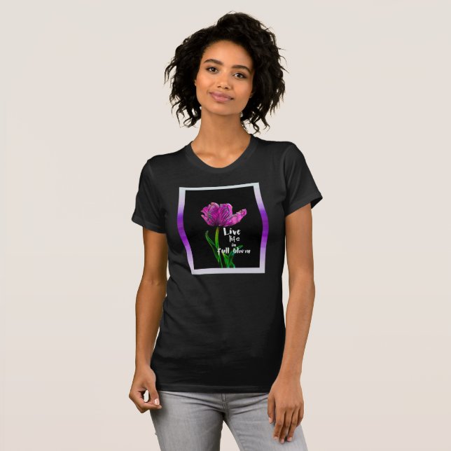 T-shirt vie en pleine fleur violet & noir art (Devant entier)