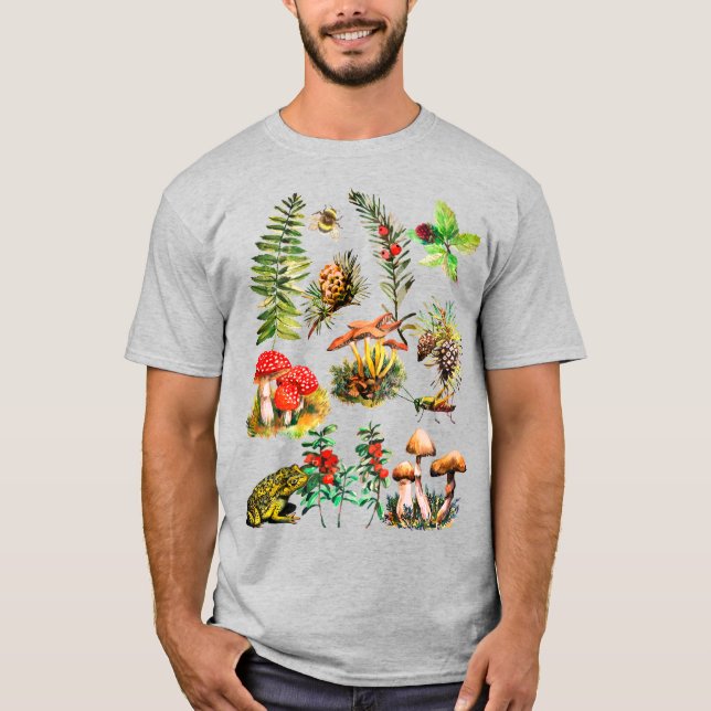 T-shirt Vie forestière, champignons sauvages (Devant)