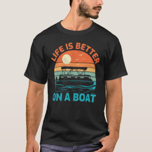 T-shirt Vie Meilleure Sur Un Bateau Vintage Retro Pontoon 