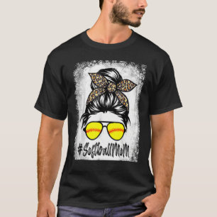 T-shirt Vie Mère De Softball Bleu Avec Leopard Et Messager