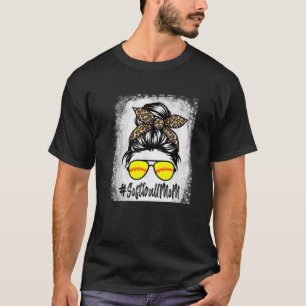 T-shirt Vie Mère De Softball Bleu Avec Leopard Et Messager