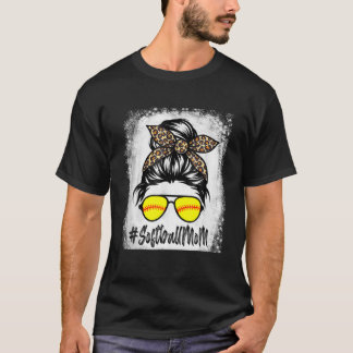 T-shirt Vie Mère De Softball Bleu Avec Leopard Et Messager