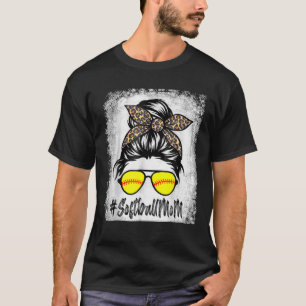 T-shirt Vie Mère De Softball Bleu Avec Leopard Et Messager