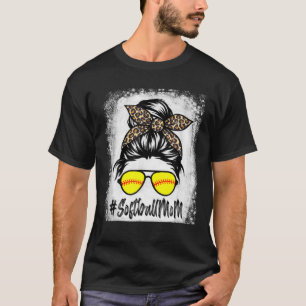 T-shirt Vie Mère De Softball Bleu Avec Leopard Et Messager