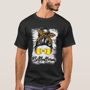 T-shirt Vie Mère De Softball Bleu Avec Leopard Et Messager