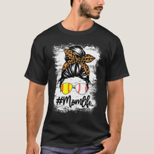 T-shirt Vie Mère De Softball Bleu Avec Leopard Et Messager