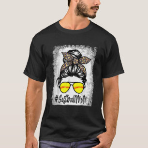 T-shirt Vie Mère De Softball Bleu Avec Leopard Et Messager