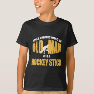T-shirt Vieil Homme Avec Bâton De Hockey Drôle De Joueur D