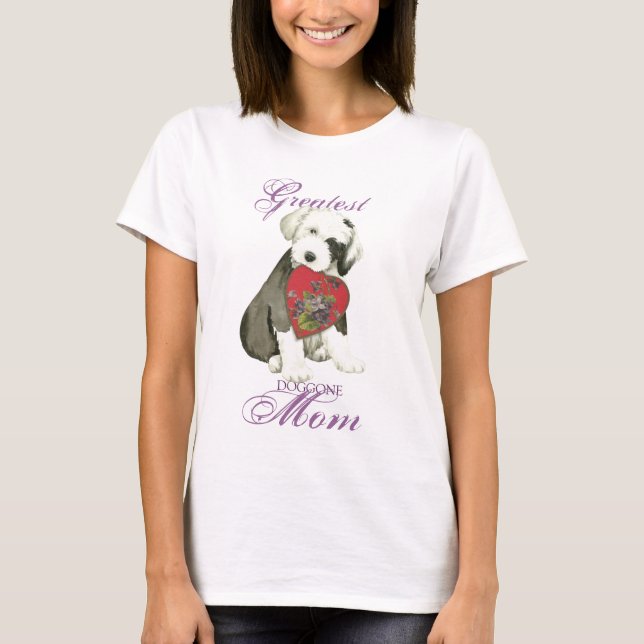 T-shirt Vieille maman anglaise de coeur de chien de berger (Devant)