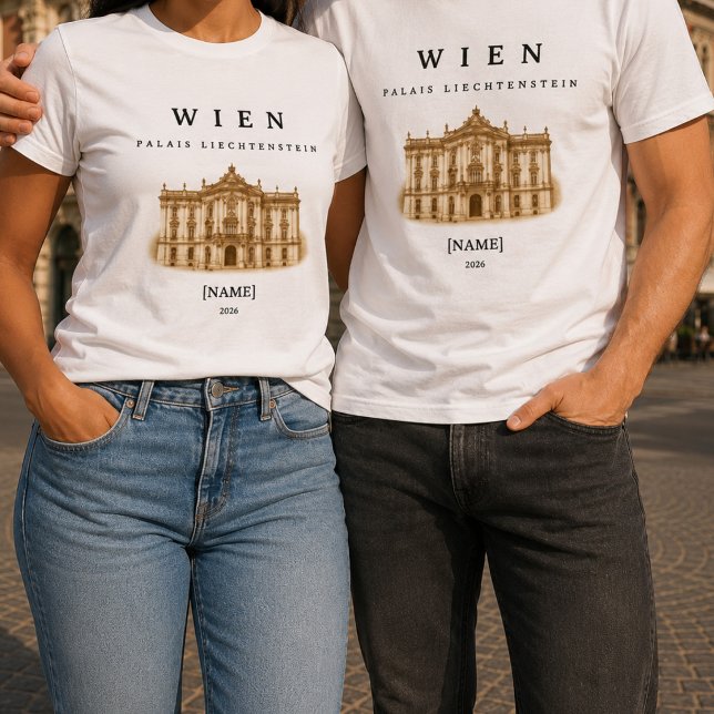 T-shirt Vienne Palais Liechtenstein | Nom & Année (Wien Palais Liechtenstein T-Shirt – personalisierbar im eleganten Vintage-Stil.)