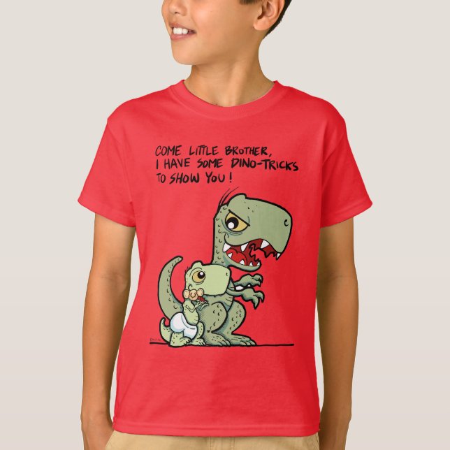 T-shirt Viens petit frère, j'ai des trucs de dino (Devant)