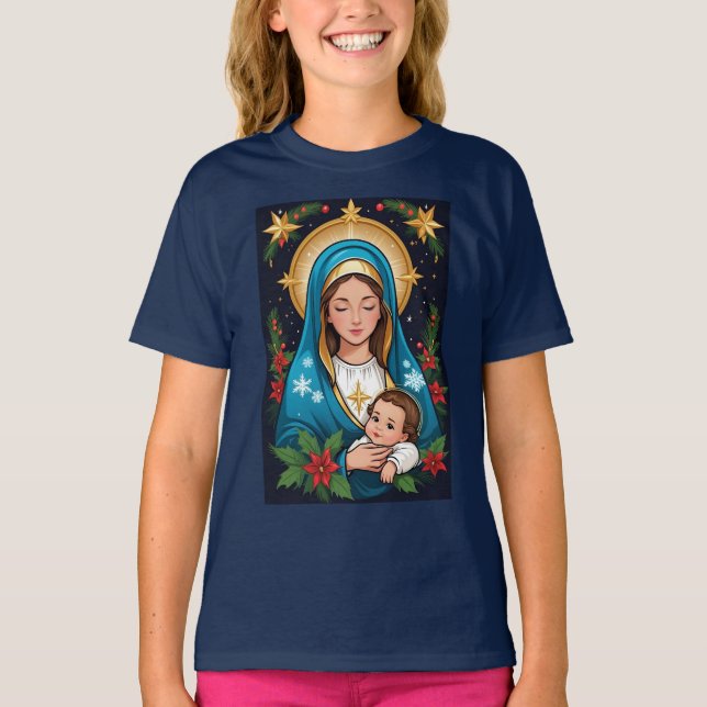 T-shirt Vierge catholique chrétienne Marie Noël (Devant)