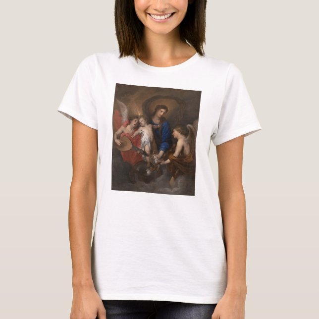 T-shirt Vierge et enfant avec la musique faisant des anges (Devant)