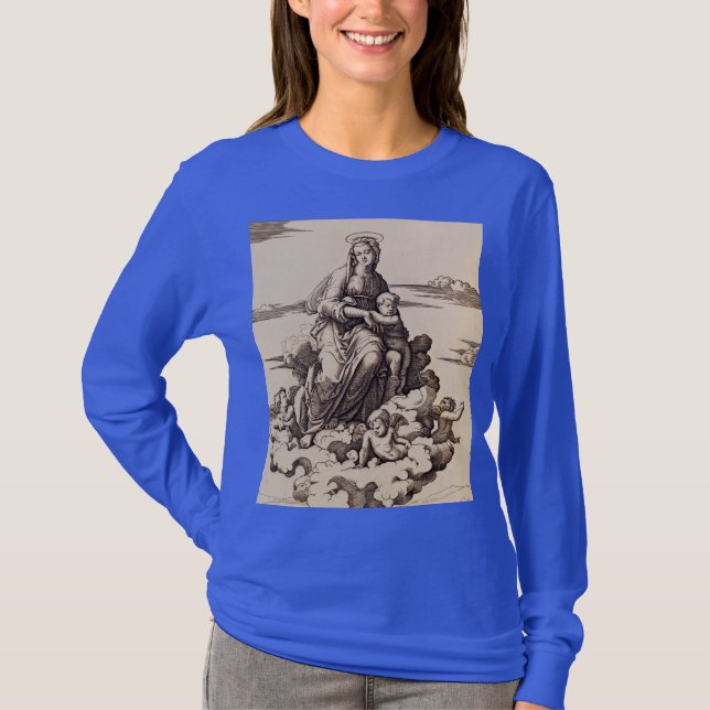 T-shirt Vierge et Enfant dans les nuages (Devant)