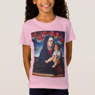 T-Shirt Vierge Marie avec Bébé Jésus et les chérubins roug