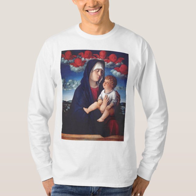 T-shirt Vierge Marie avec Bébé Jésus et les chérubins roug (Devant)