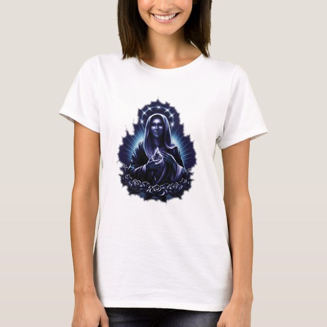T-shirt Vierge Marie béni par fleur pourpre (Devant)