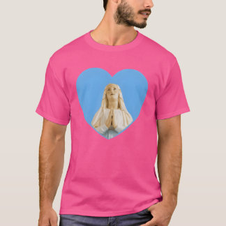 T-shirt Vierge Marie prier Coeur bleu rétro