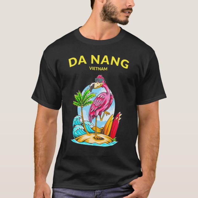 T-shirt Vietnam Da Nang Beach Flamant rose Ocean Wave Surf (Devant)