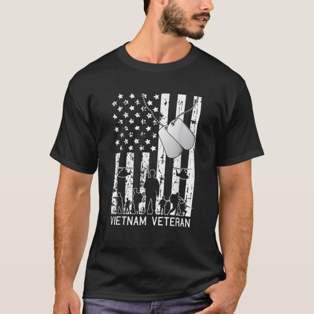 T-shirt Vietnam Veteran Cool American Flag Military Army S (Devant)