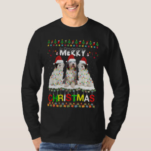 T-shirt Vieux anglais Sheepdog Christmas Tree Light Chien