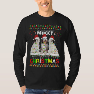 T-shirt Vieux anglais Sheepdog Christmas Tree Light Chien 