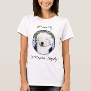 T-shirt Vieux anglais Sheepdog Puppy Peinture - Chien Art