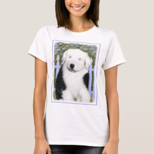 T-shirt Vieux anglais Sheepdog Puppy Peinture - Chien Art