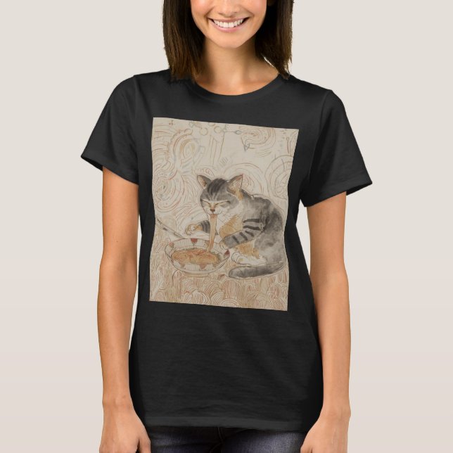 T-shirt Vieux chat mangeant des ramen (Devant)