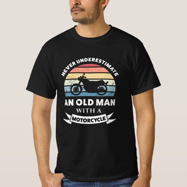 T-shirt Vieux homme avec une moto, papa cadeau amusant (Devant)