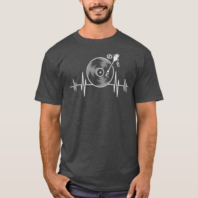 T-shirt Vieux Musique Vinyl Record Heartbeat Disque Musici (Devant)