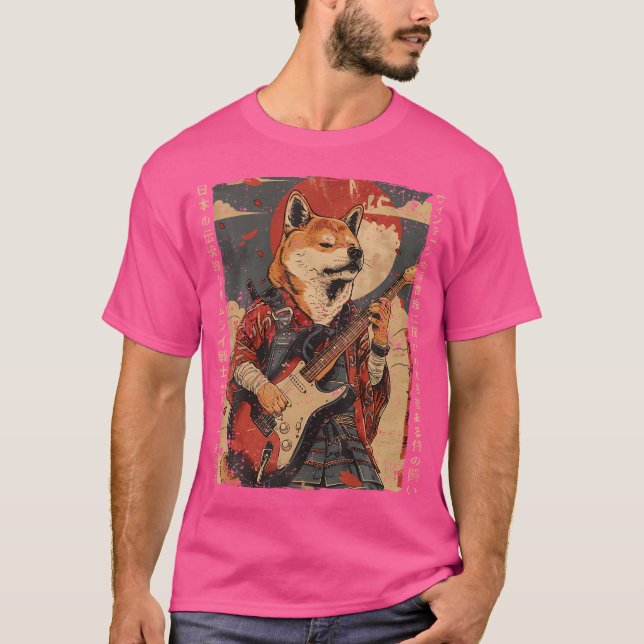 T-shirt Vieux Oeuvre Japonaise Samurai Chien Jouant L'Élec (Devant)