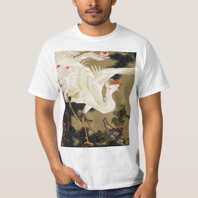 T-shirt Vieux pin et Phénix blanc par Ito Jakuchu (Devant)