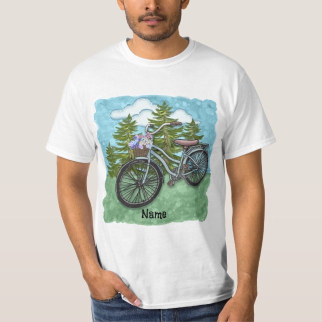 T-shirt Vieux Vélo Bicyclette Bleu (Devant)