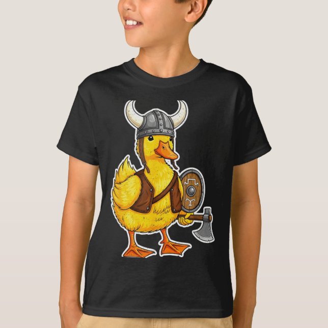 T-shirt Viking Duck Funny Warrior Design  (Devant)