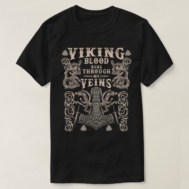 T-shirt Viking Hammer Viking Blood Traverse Mes Veines (Design devant)