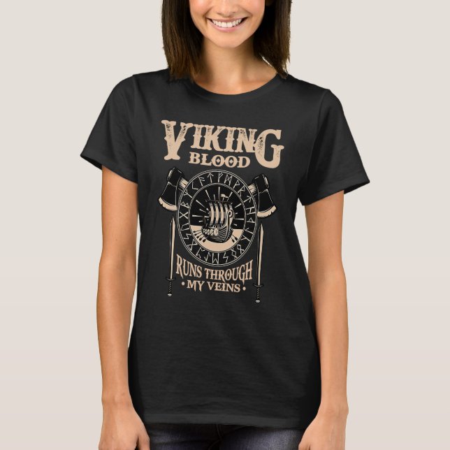 T-shirt Viking Norse Mythology  Blood Runs Through My Vein (Devant)