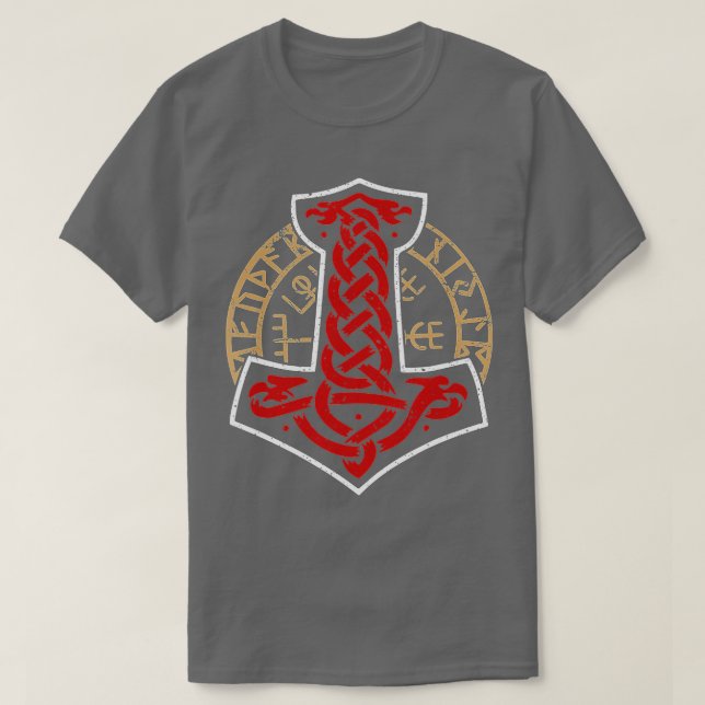 T-shirt Viking Norvège Norvégien Scandinave Mjolnir Hamme (Design devant)