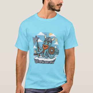 T-shirt Viking Octopus Cartoon Funny Womens | Mens Skyblue