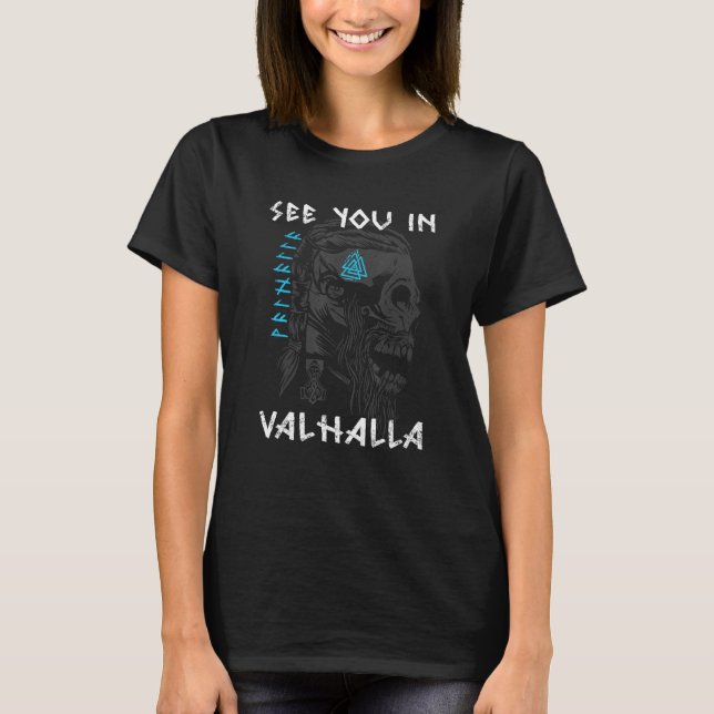 T-shirt Viking Valhalla Odin Thor Hammer Schieldmaid Berse (Devant)