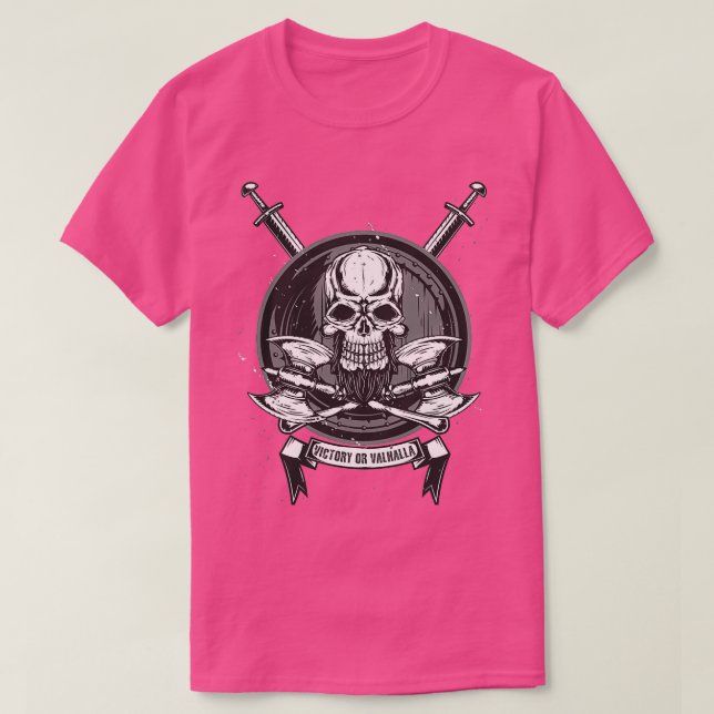 T-shirt Vikings Skull Shieldmaiden avec axes Victory ou Va (Design devant)