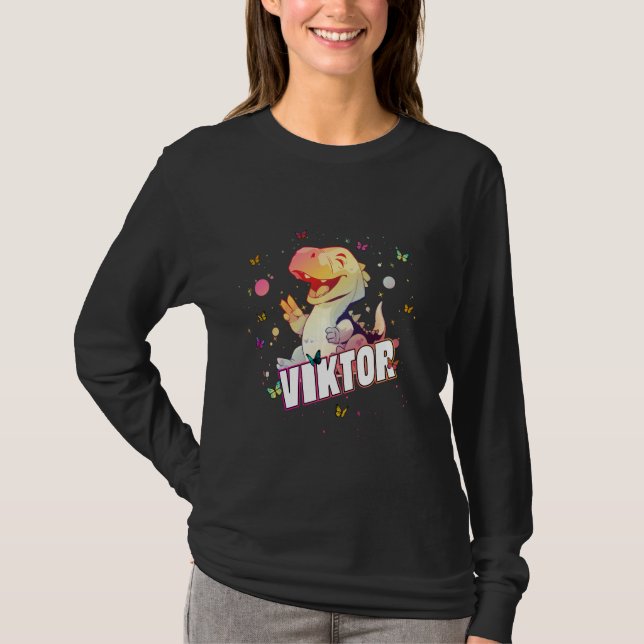 T-shirt VIKTOR - Nom du garçon mignon avec Dinosaur mignon (Devant)