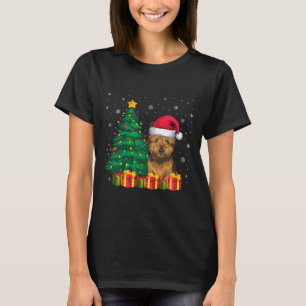 T-shirt Vilain Cairer Terrier Santa Hat Feux de Noël Chien