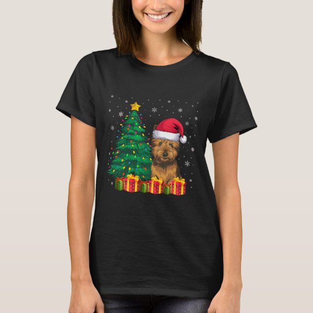 T-shirt Vilain Cairer Terrier Santa Hat Feux de Noël Chien (Devant)