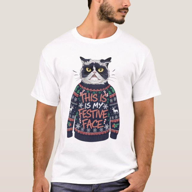 T-Shirt Vilain Chat Chandail de Noël (Devant)