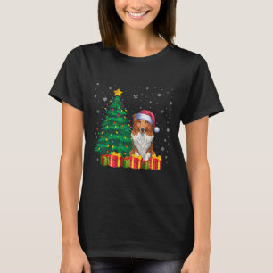 T-shirt Vilain Collie Santa Hat Feux de Noël Amoureux des