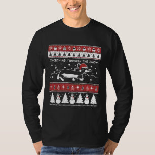 T-shirt Vilain Dachshund De Noël À Travers La Neige