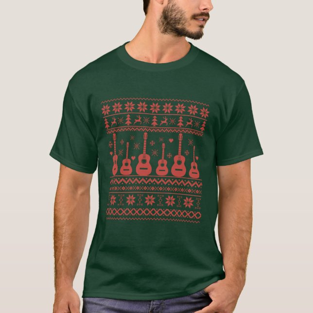 T-shirt Vilain joyeux pull de Noël guitare acoustique (Devant)
