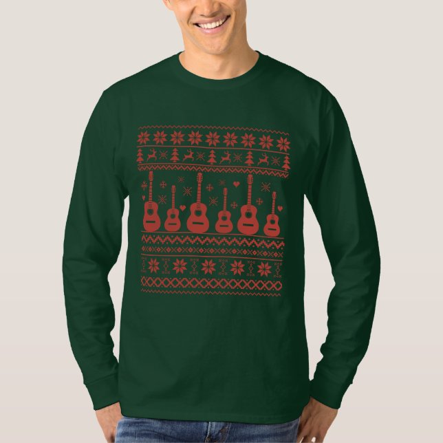 T-shirt Vilain joyeux pull de Noël guitare acoustique (Devant)
