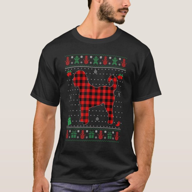 T-shirt Vilain Noël Rouge Plaid Goldendoodle Dog Matchin (Devant)